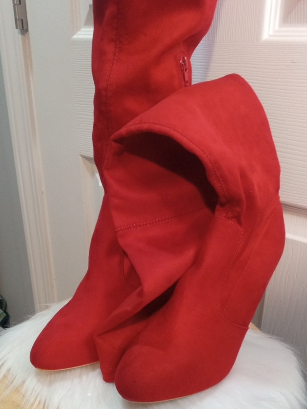FASHION NOVA RED THIGH HIGH BOOTS - Picture 4 of 14